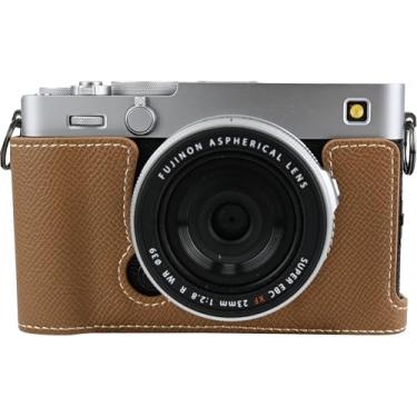 Imagem de Capa para X-E5, capa BMAOLLONGB feita à mão de couro PU meia câmera versão abertura inferior para Fujifilm X-E5 XE5 com alça de mão (marrom)
