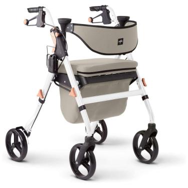 Imagem de Andador Adulto Idoso com Apoio de Braço, Assento Acolchoado e Cesto, Suporta até 136 kg, MEDLINE MDS86845W, Bege