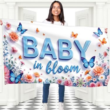 Imagem de Banner Baby In Bloom - Banner para menino ou menina 1,5 x 3 pés - Decorações de boas-vindas para bebês - Ele ou ela para chá de bebê ou festa de revelação de gênero