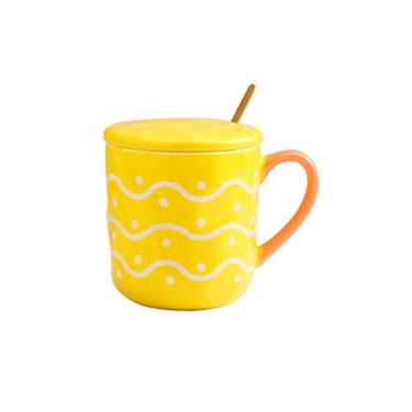 Imagem de Caneca caneca personalidade criativa copo de cerâmica com tampa colher simples xícara de café família sala de estar xícara de chá para escola escritório estudo caneca de café (cor: amarelo)