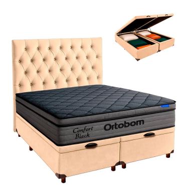 Imagem de Baú Perola + Cabeceira + Colchão Queen Confort Black Ortobom