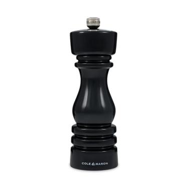Imagem de Cole & Mason H233096 London Moedor de sal preto brilhante, mecanismo de cerâmica não corrosiva, moedor de sal com moagem ajustável, madeira de faia, 180 mm, moedor de tempero