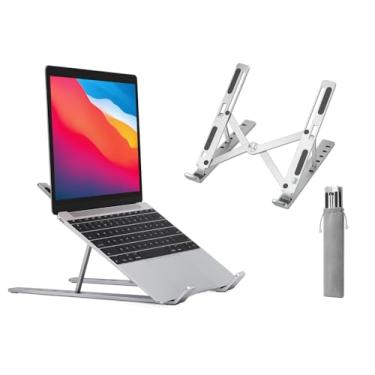 Imagem de Suporte De Notebook De Alumínio Ajustável Para Notebook De 6 Ângulos Ajustável De Alumínio Dobrável E Ergonômico Para Desktop Compatível Com Macbook, Ipad, Hp, Dell, Lenovo 10-17 Polegadas