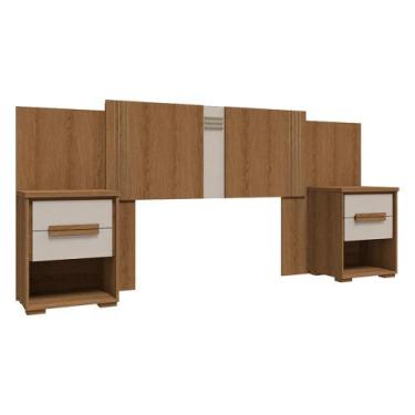 Imagem de Cabeceira Casal com Mesa de Cabeceira 2 Gavetas Rimo Angra Jequitibá/O