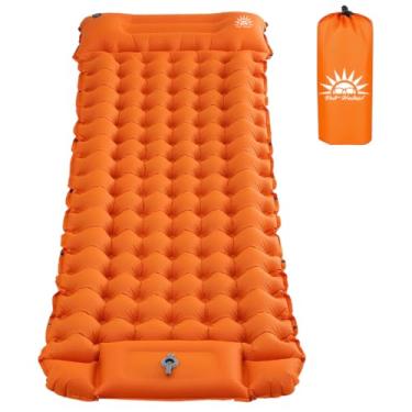 Imagem de Colchão Inflável para Camping 198x67cm，Leve e Confortável, Inclui Bomba e Bolsa de Transporte (Laranja)