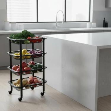 Imagem de Organizador Multiuso com 4 Andares, Fruteira com Rodinhas, Preto