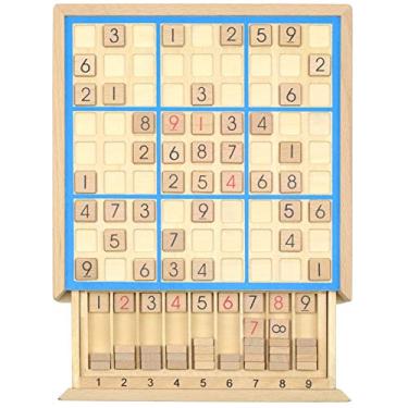 Imagem de KAILIMENG Wooden Sudoku Board Game with Drawer - 81 Grids Number Place Wood Puzzle for Adults (Blue Line)