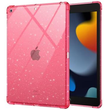 Imagem de BLOSOMEET Capa brilhante para iPad 9ª geração 2021/iPad 8ª geração 2020/iPad 7ª geração 2019 10,2 polegadas, capa leve à prova de choque com parte traseira transparente, capa de glitter rosa para