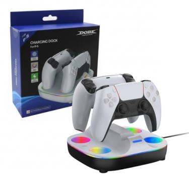 Imagem de Base Dock Duplo Carregador com Led RGB para Controle Manete Ps5 Playstation Dualsense (Branco e Preto)