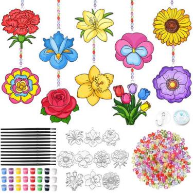 Imagem de Kit de artesanato Dunzoom Spring Suncatchers com tinta para 30 flores