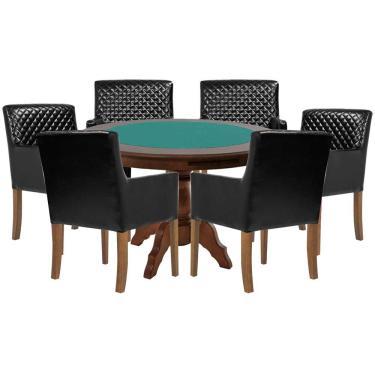 Imagem de Mesa de Jogos Carteado Montreal Tampo Reversível Imbuia com 6 Cadeiras Liverpool PU Preto Matelassê