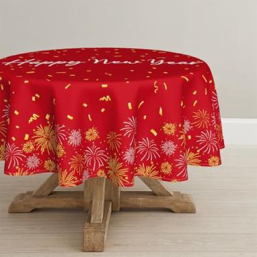 Imagem de Horaldaily Toalha de mesa de ano novo chinês 177 × 177 cm, toalha de mesa redonda, vermelha e dourada, enseada de mesa decorativa para decoração de festa de ano novo de 2025