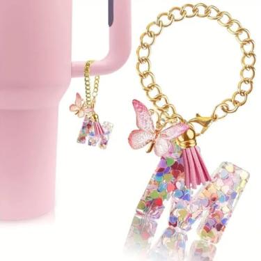 Imagem de Berloque de letras para Stanley Cup Cute Initial Keychain Handle Charm for Stanley Tumbler for Women (M)