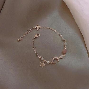 Imagem de 1 pulseira lua meia dobra Best Friend Sisters corrente Xingyue feminina temperamento floresta pulseira é adequada para colocação diária, One Size, Liga metálica, 123 cm