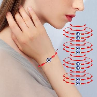 Imagem de Tornozeleira com 7 nós, olho turco, 9 peças, Rakhi para irmão, ajustável, vermelha, para mulheres, homens, proteção de casais, amuleto, joias, pulseira de mão com contas douradas