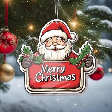 Imagem de Enfeites de Natal para pendurar em cristal de Papai Noel, enfeites de árvore de Natal feitos à mão, decoração de carro e casa - Presentes de Natal, decoração de artesanato em acrílico, ideias de troca