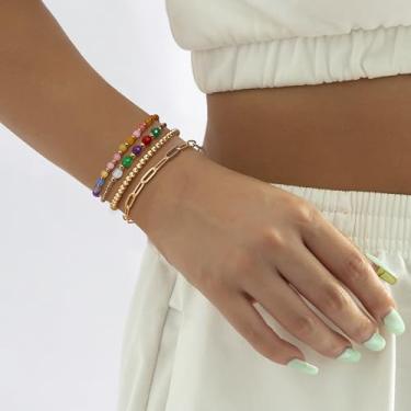 Imagem de Pulseiras femininas com contas de ouro 14 k, contas banhadas a ouro real 14 k, empilhável, empilhável, elástico, em camadas, moderno, simples, pérola, turquesa, ametista cristal/delicado, simples