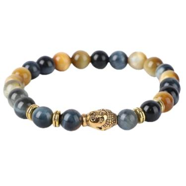 Imagem de Olho de tigre Buda com contas elásticas para homens e mulheres corrente de pulso durável design elástico presente para entes queridos acessório elegante para qualquer ocasião