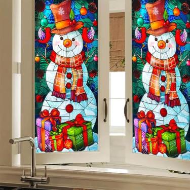 Imagem de HOMETITUTE Película de privacidade para janela de boneco de neve colorido para janela decorativa de Natal adesivo de vidro aderente estático para casa, escritório, banheiro, quarto, sala de estar