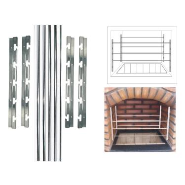 Imagem de Suporte para Churrasqueira em Aço Inox, 5 Níveis de Altura, Sistema de Encaixe para Grelhas e Espetos, Ideal para Churrasqueira Pré-Moldada e Alvenaria