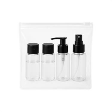 Imagem de Kit Viagem Necessaire Preto 4 Frasco 100ml ZipLock Aeoporto Flip Top Spray Pump