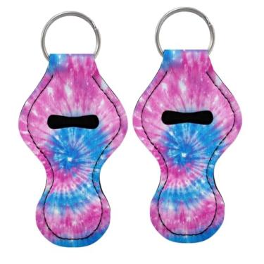 Imagem de Porta-batom, 2 peças, suporte de protetor labial tie dye com clipe, suportes de batom de neoprene a granel para cordões, chaveiros