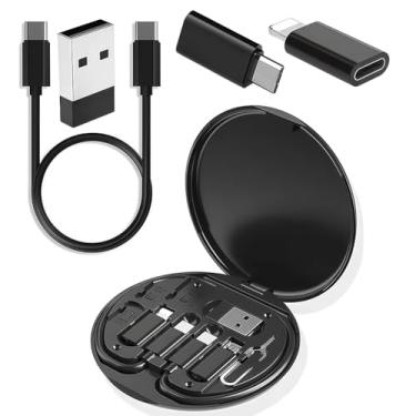 Imagem de Adaptador de caixa de armazenamento de cabo de dados para dispositivos USB-C e micro-USB. A transferência de dados contém slot de cabo para viagens (preto)