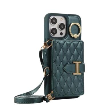 Imagem de Capa de telefone carteira crossbody para iPhone 13 12 11 Pro Max 15 14 7 8 Plus XR X XS com compartimento para cartão capa de couro treliça, verde escuro, para iPhone XR