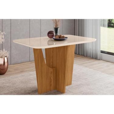 Imagem de Mesa Para Cozinha Vértice Sc44 + Tampo Madeirado Vidro Curvo 120x80cm Nature-off White - Henn