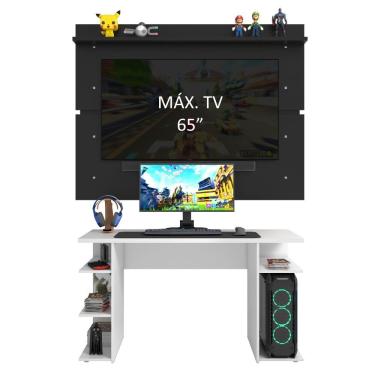 Imagem de Mesa Para Computador Gamer e Painel Tv Branco/preto