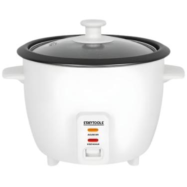 Imagem de Panela de Arroz Elétrica 1,3L Branca 400W 220V com Tampa de Vidro, Função Aquecimento Automático e Acessórios Inclusos