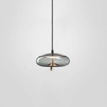 Imagem de Luzes Pendentes Lâmpada Suspensa De Vidro Pós-moderna Luz De Luxo Cabeça única Círculo Geométrico Abajur De Vidro Água Azul Âmbar Cinza Esfumaçado Acabamento Com, Smoky Gray, 31 * 13cm