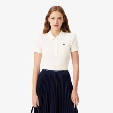 Imagem de Polo Slim Fit L.12.D em Algodão Canelado - Lacoste, 40, Branco