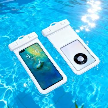Imagem de Bolsa de telefone branca à prova d'água, capa de telefone submersível IPX8 para praia e natação, ajuste universal para iPhone 17 16 15 14 13 Pro Max, Samsung Galaxy (pacote único)