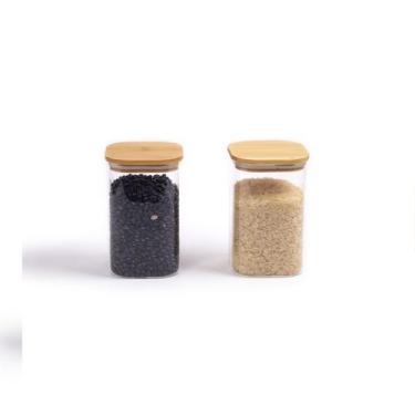 Imagem de Kit Potes Hermeticos de Vidro Quad Flat Bambu 1100ml - 2 pçs Oikos, U,