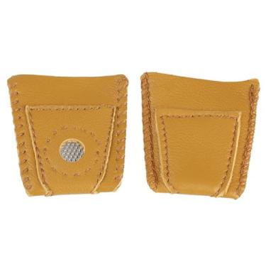 Imagem de 2 peças de dedal de couro, acessórios de costura de protetor de dedo com ponta de metal, ajuste confortável de couro legítimo, proteção de dedo, custo-benefício com bolsa para costura