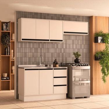 Imagem de Cozinha 3 Peças Balcão 3 Gavetas 2 Portas Aéreo E Basculante Sem Tampo Koya Branco-creme