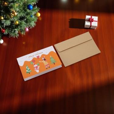 Imagem de 1 conjunto de cartões comemorativos de Natal com papel envelope laranja branco 12,7 x 8,4 cm