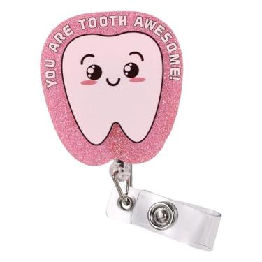 Imagem de Carretel de Crachá Dente Engraçado, Porta-Cartão Identificação Retrátil Acrílico com Clipe Jacaré para Dentistas Enfermeiros Assistentes Dentários e Acessórios para Crachás Estudantes