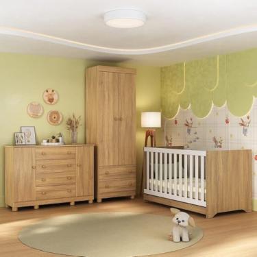 Imagem de Quarto de Bebê Completo com Berço Americano 3 em 1 Allegra Multimóveis Mp4594 Madeirado