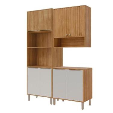 Imagem de Armário de Cozinha Divina com Torre Quente 150 cm 8 Portas Cinamomo/off White