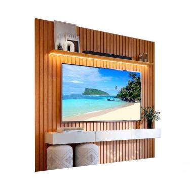 Imagem de Rack Com Painel Para Sala Ripado Cleann 2.2 Naturale Com Off White - Moveisaqui