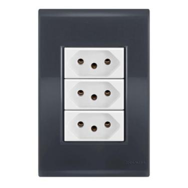 Imagem de Conjunto 3 Tomadas 10A - Tramontina Liz Grafite / Branco