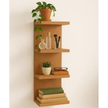 Imagem de Prateleira de Armazenamento de 85 Cm, Adequada Para Montagem Na Parede, Para Guardar Itens Como Velas Perfumadas e Livros.(AMADEIRADO)