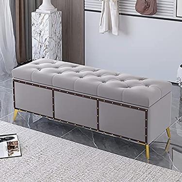 Imagem de Espreguiçadeira de veludo, banco de armazenamento premium para quarto, banco estofado confortável, banco de armazenamento de quarto, cinza, 80 x 40 x 45 cm