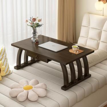 Imagem de HYUIO Mesa de chão japonesa, mesa de centro de bambu, mesa baixa japonesa para sentar no chão, mesa de altar de meditação para sala de estar, casa, tatame, escritório (nogueira, 90 cm 89,9 cm)