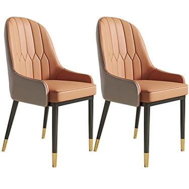 Imagem de Cadeira de jantar, cozinha, sala de jantar, móveis, cadeiras modernas, para cozinha, jantar, conjunto de 2 cadeiras laterais de couro PU à prova d'água com pernas de metal, encosto alto, assento macio