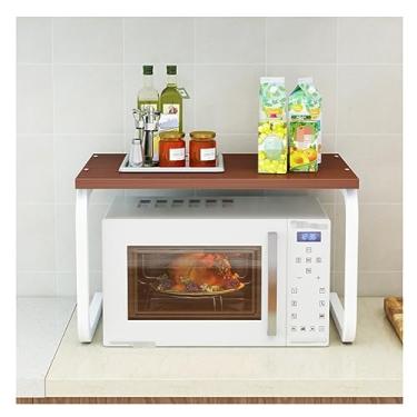 Imagem de HHHJQFAAT Suporte de micro-ondas de madeira para forno de microondas, organizador de especiarias para cozinha, estrutura de aço, suporte de microondas, suporte de impressora (teca + branco)