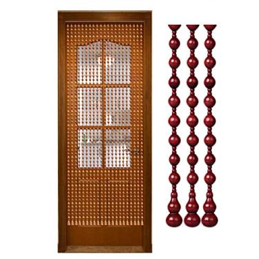 Imagem de ZJYWMM Cortina de contas de madeira com contas de porta para passagem de armário de entrada, eventos de festa, retrô, vinho tinto, altura 125/155/176/195 cm (cor: 90 x 176 cm, tamanho: 21 ações)