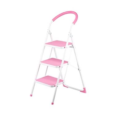 Imagem de Escadas dobráveis de metal Escadas de metal Escada de 3 degraus Banqueta dobrável com pedal largo e corrimão curvo traseiro em forma de U escadas convenientes para escada resistente em casa (cor